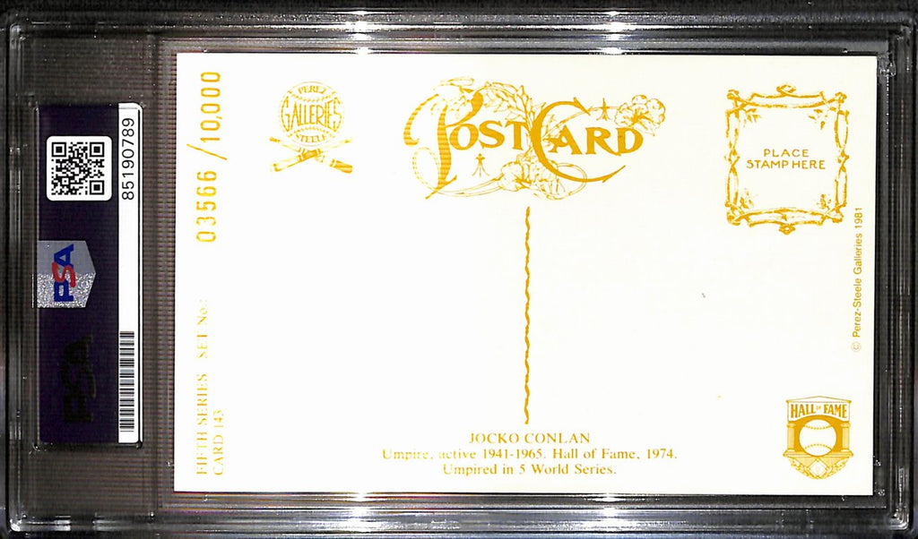 Jocko Conlan HOF Signed 1981 Perez Steele Postcard Umpire PSA/DNA 187431