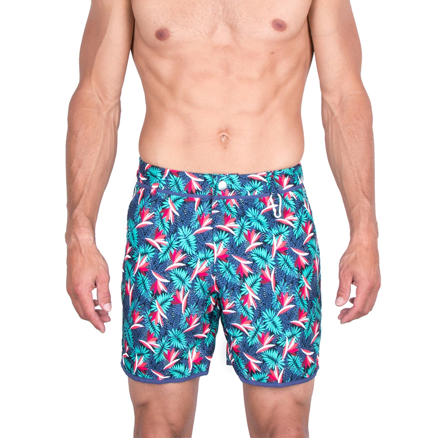 Tom Palm Print Swim Trunks // Teal + Blue