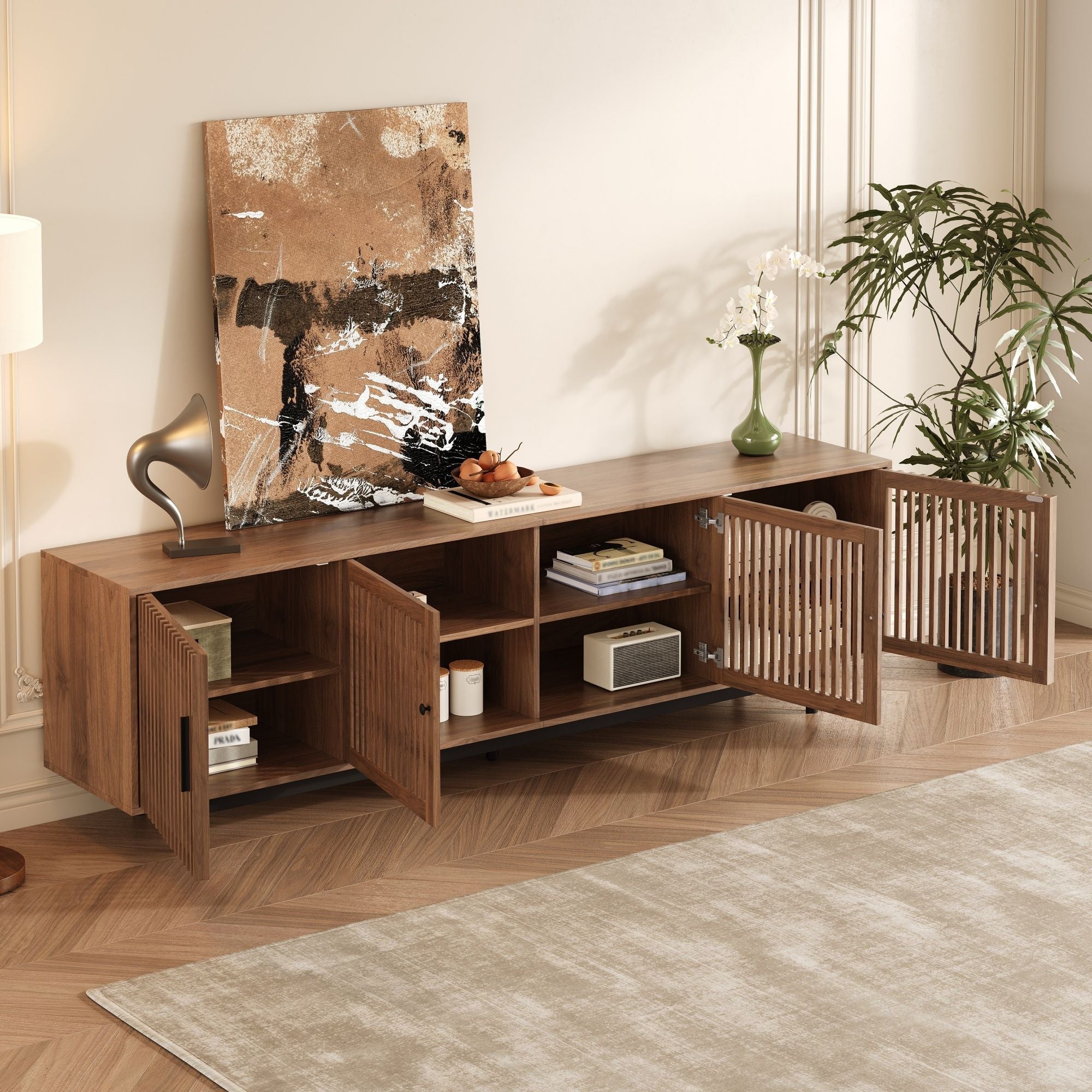 TV Stand For TVs, With Closed Storage - Walnut