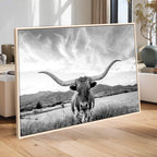 Longhorn Black and White Wall Art | Rustic Western Bull Canvas Print