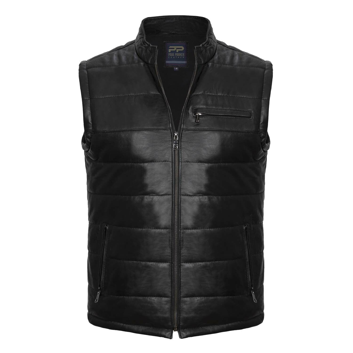Zip Up Striped Quilted Vest // Black