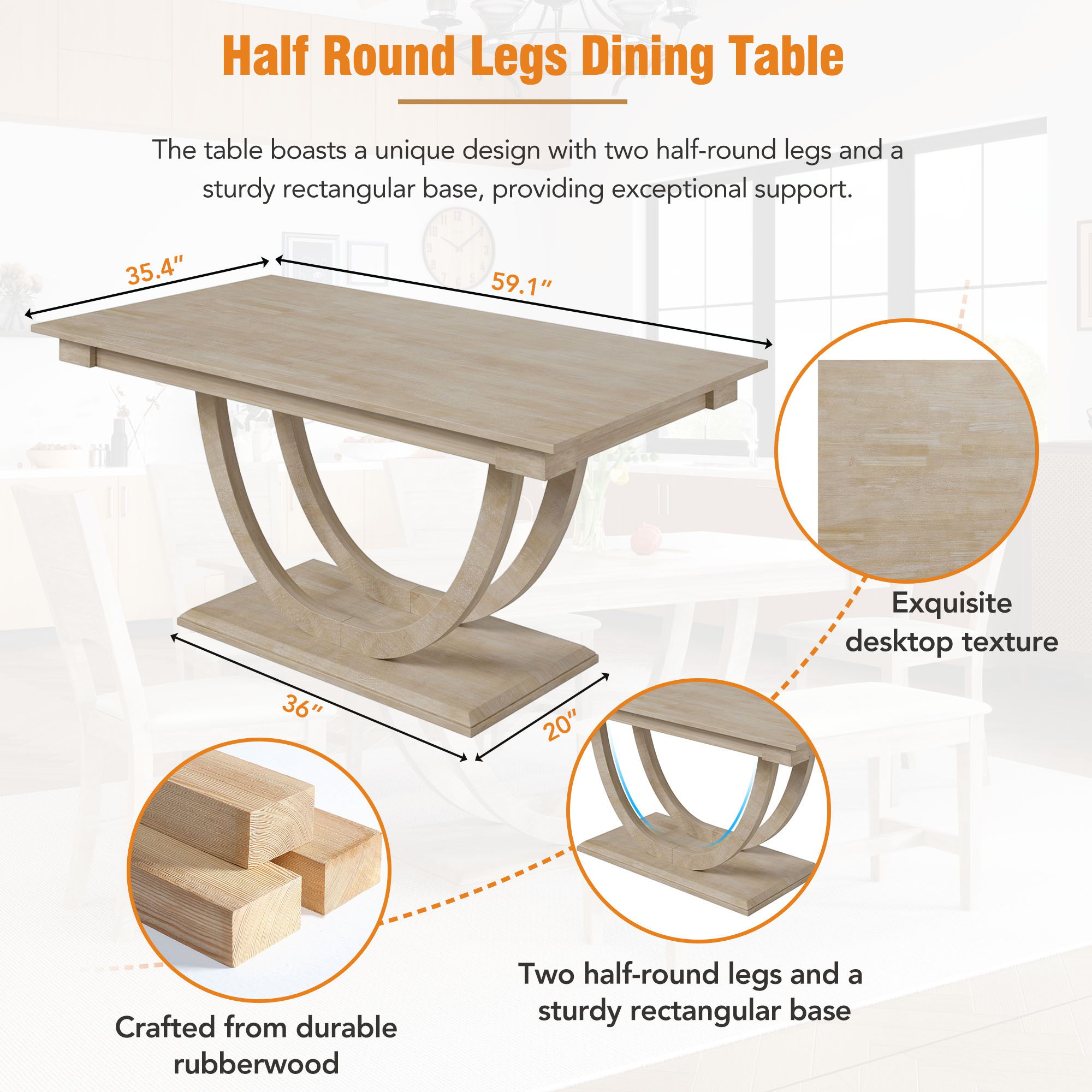 Topmax - 6 Piece Wood Half Round Dining Table Set Kitchen