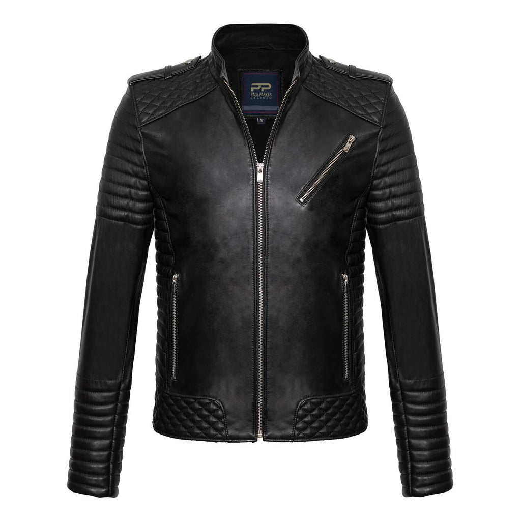 Racer Quilted Shoulders & Arms Jacket // Black