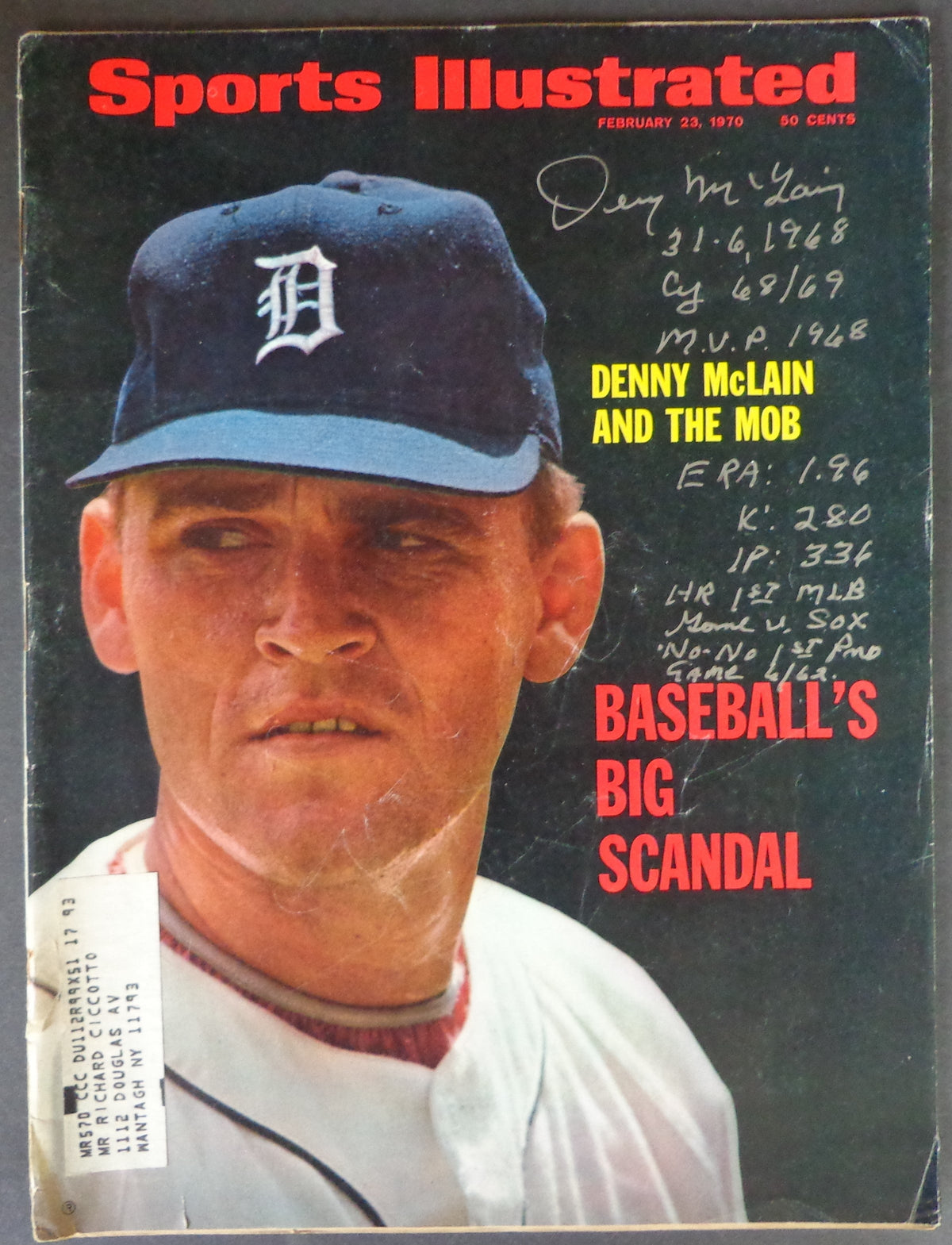 Denny McLain Signed/Insc 2/23/1970 Sports Illustrated Magazine Tigers JSA 188417