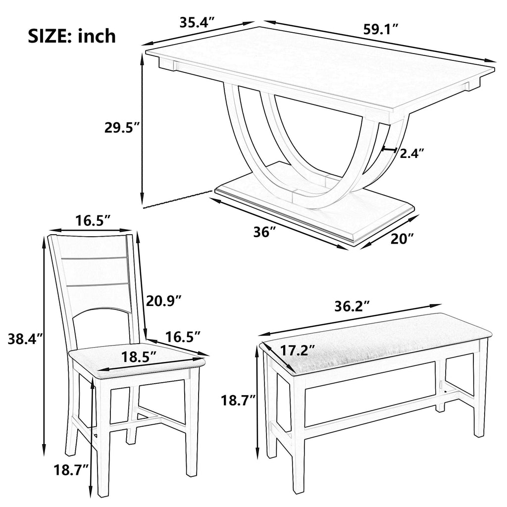 Topmax - 6 Piece Wood Half Round Dining Table Set Kitchen