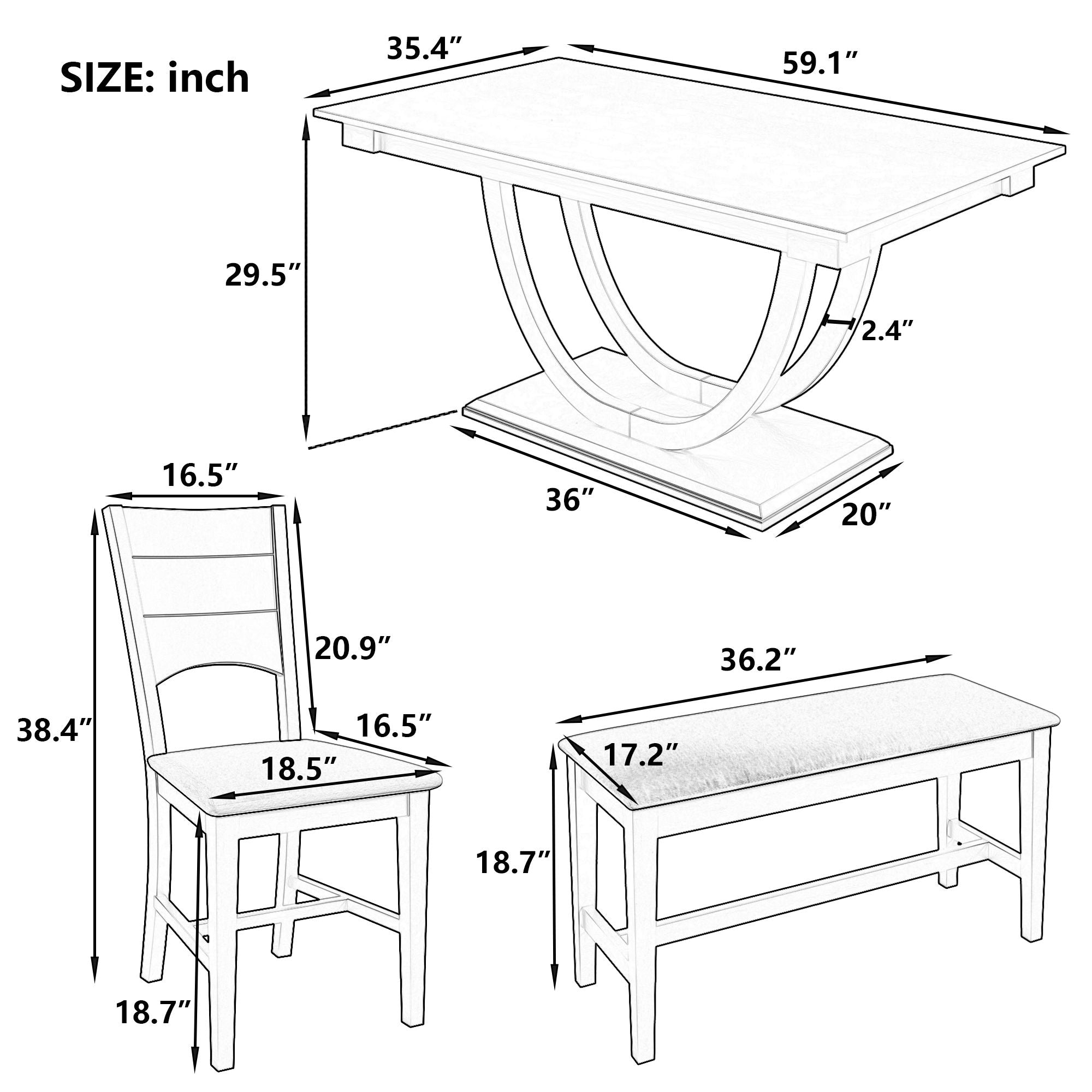 Topmax - 6 Piece Wood Half Round Dining Table Set Kitchen