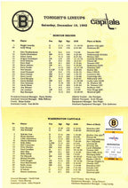 December 19 1992 Boston Bruins vs Capitals Game Program/Ticket Stub 182003