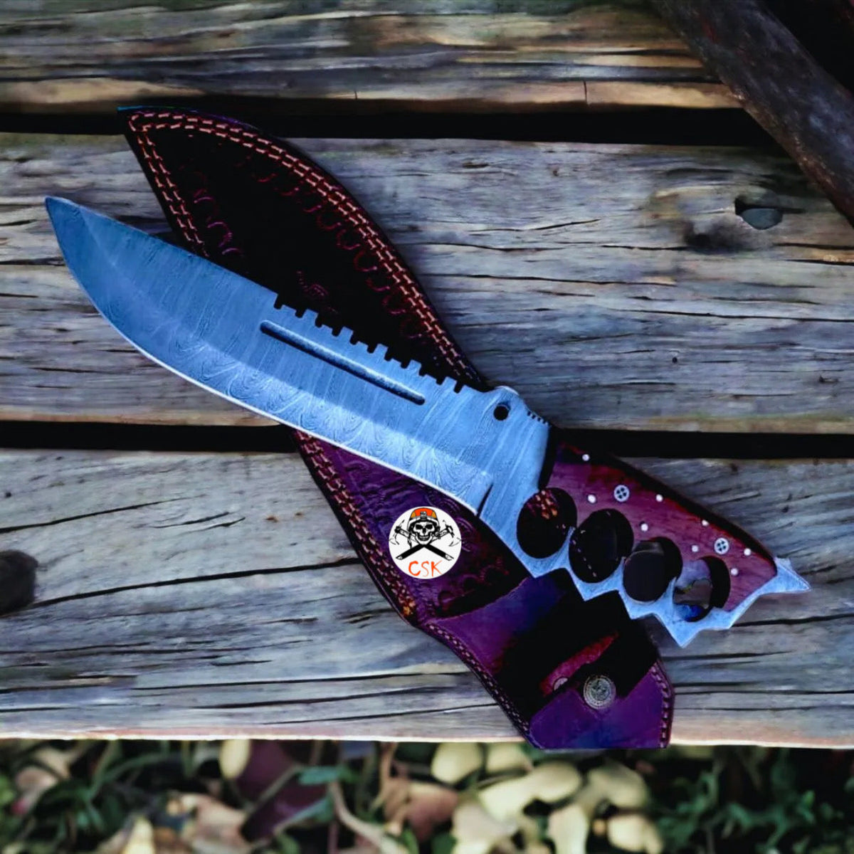 Handmade Damascus Tactical Knuckle Knife with Full Tang handle