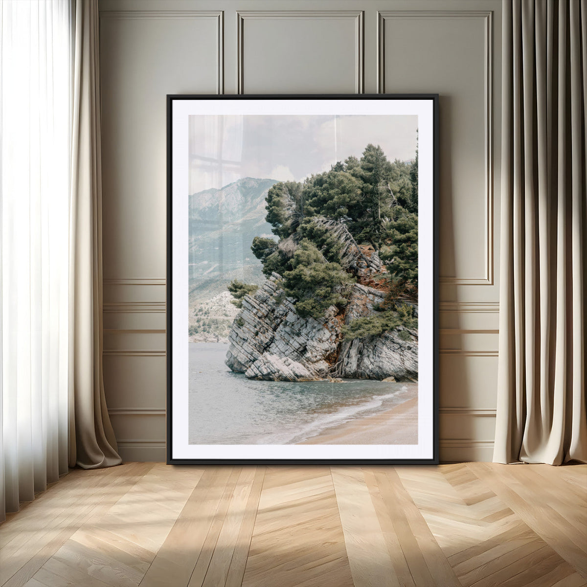 Beach Trees Wall Art Canvas Print, Framed Earthy Beachside Coastal Nature Art
