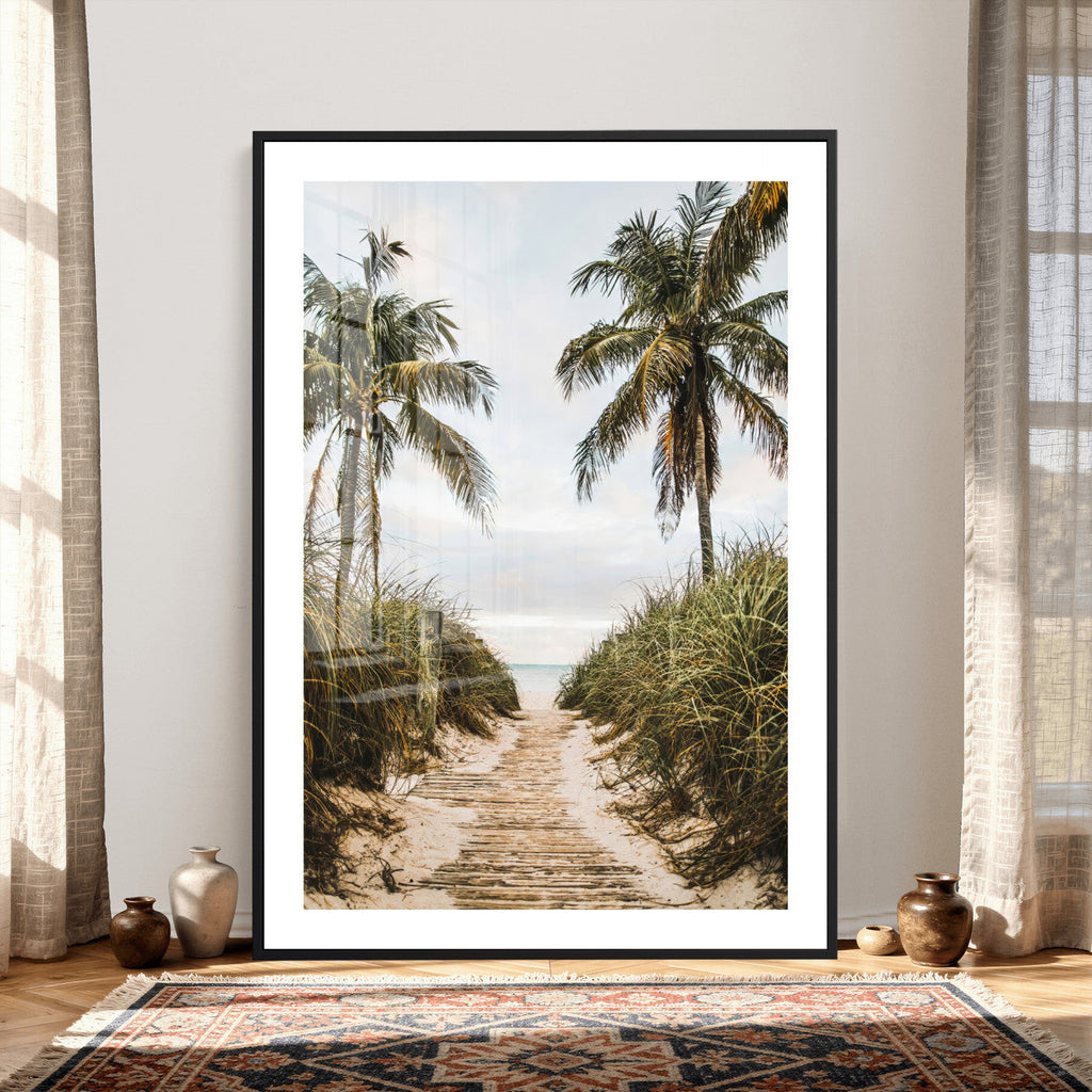 Tropical Palm Wall Art | Sandy Pathway Canvas Print, Ocean View