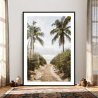 Tropical Palm Wall Art | Sandy Pathway Canvas Print, Ocean View