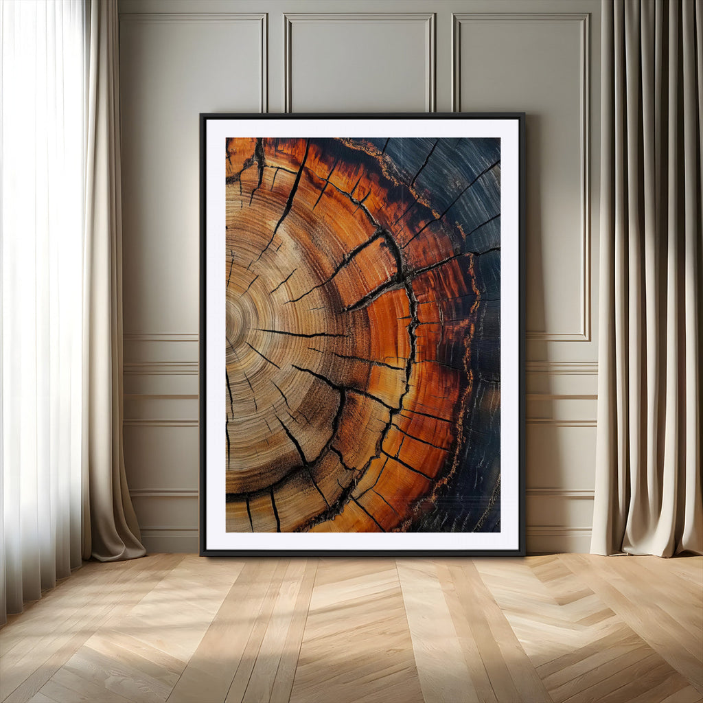 Rustic Wood Wall Art Canvas Print, Framed Tree Rings Nature Art, Earthy Tones Modern Rustic Decor