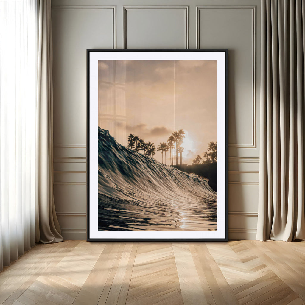 Sunset Wave Ocean Wall Art | Framed Palm Tree Canvas