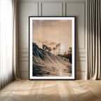 Sunset Wave Ocean Wall Art | Framed Palm Tree Canvas