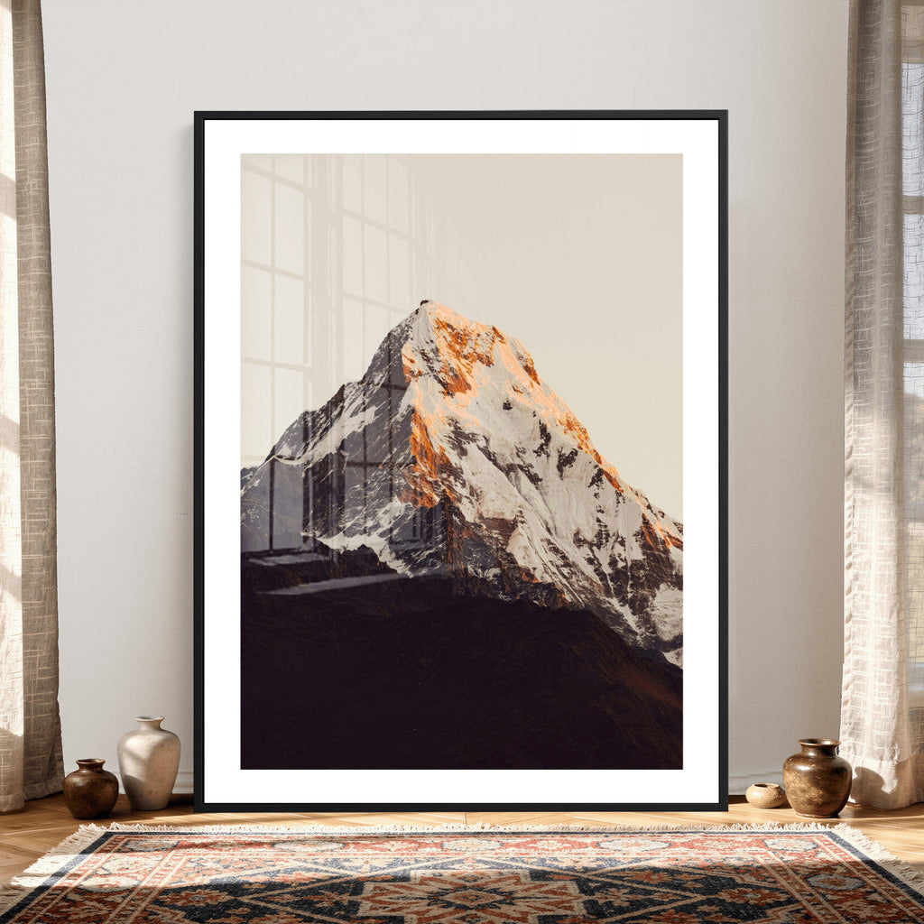 Golden Peak Mountain Wall Art Canvas Print, Minimal Alpine Landscape