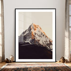 Golden Peak Mountain Wall Art Canvas Print, Minimal Alpine Landscape