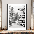 Winter Pine Forest Wall Art Canvas Print, Minimal Winter Landscape