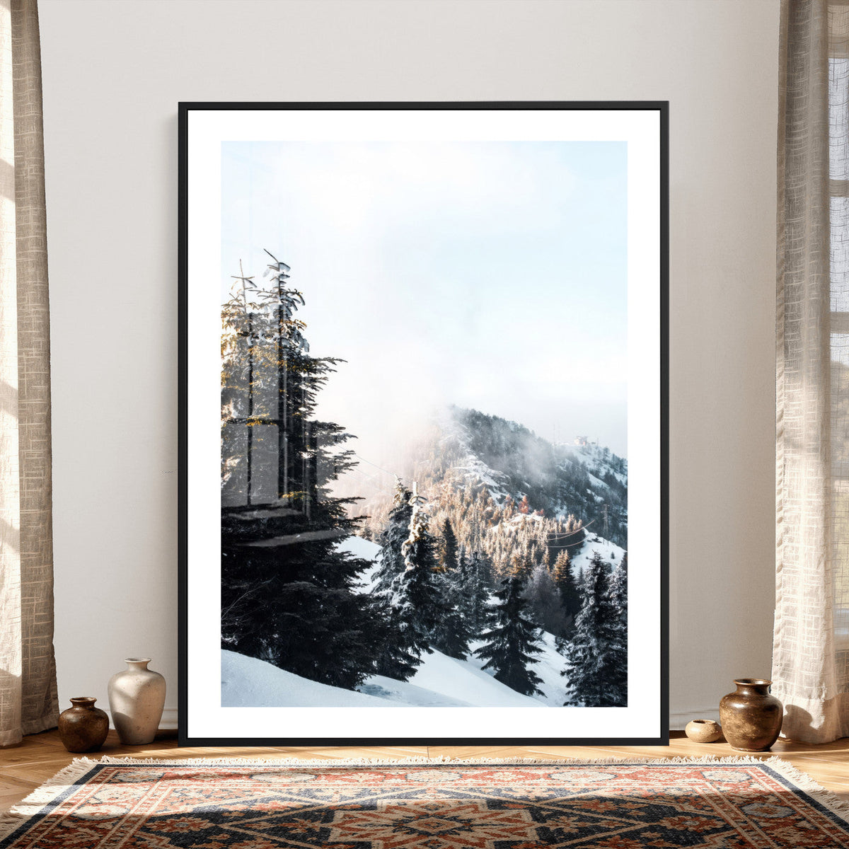 Snowy Mountain Forest Wall Art Canvas Print, Winter Pine Landscape