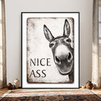 Funny Donkey Bathroom Wall Art Canvas Print, Nice Ass Farm Animal Sign