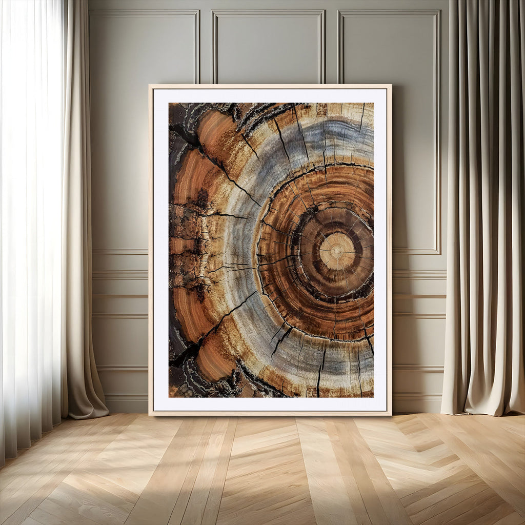 Tree Rings Wall Art Canvas Print | Rustic Cracked Wood Cross Section