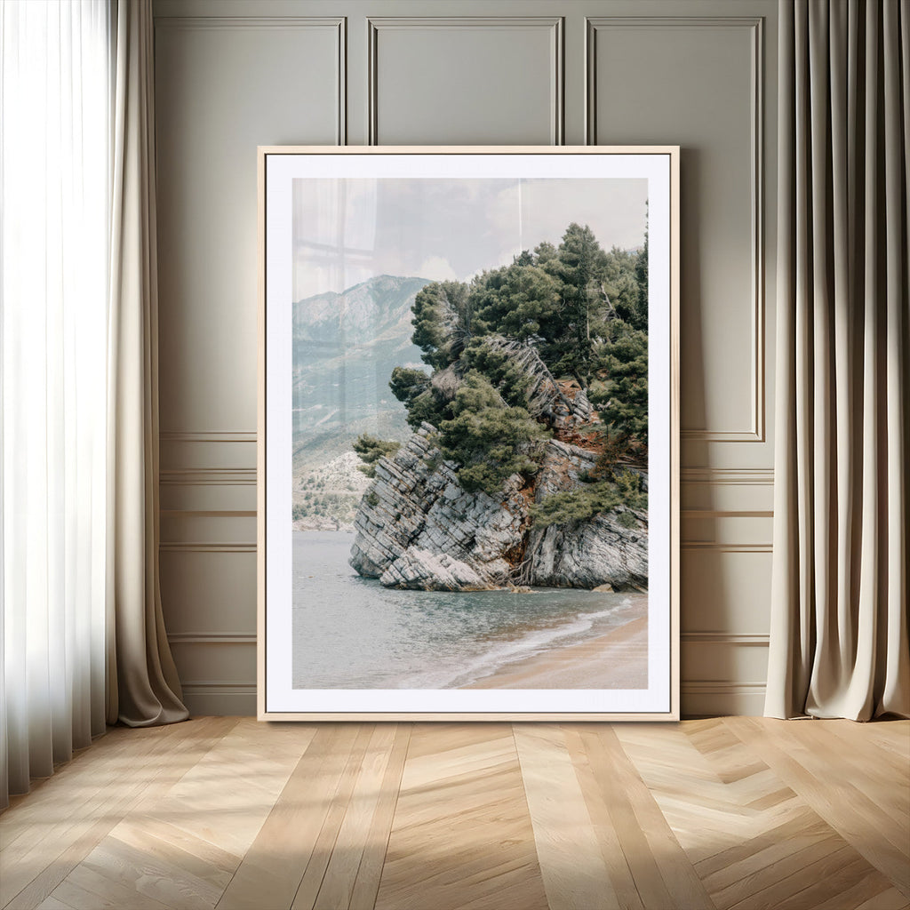 Beach Trees Wall Art Canvas Print, Framed Earthy Beachside Coastal Nature Art