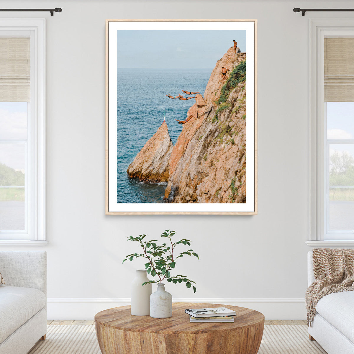 Cliff Divers Wall Art Canvas Print | Oceanfront Cliffs and Waves