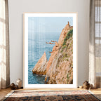 Cliff Dive Wall Art | Ocean Jump Canvas Print, Blue Sky