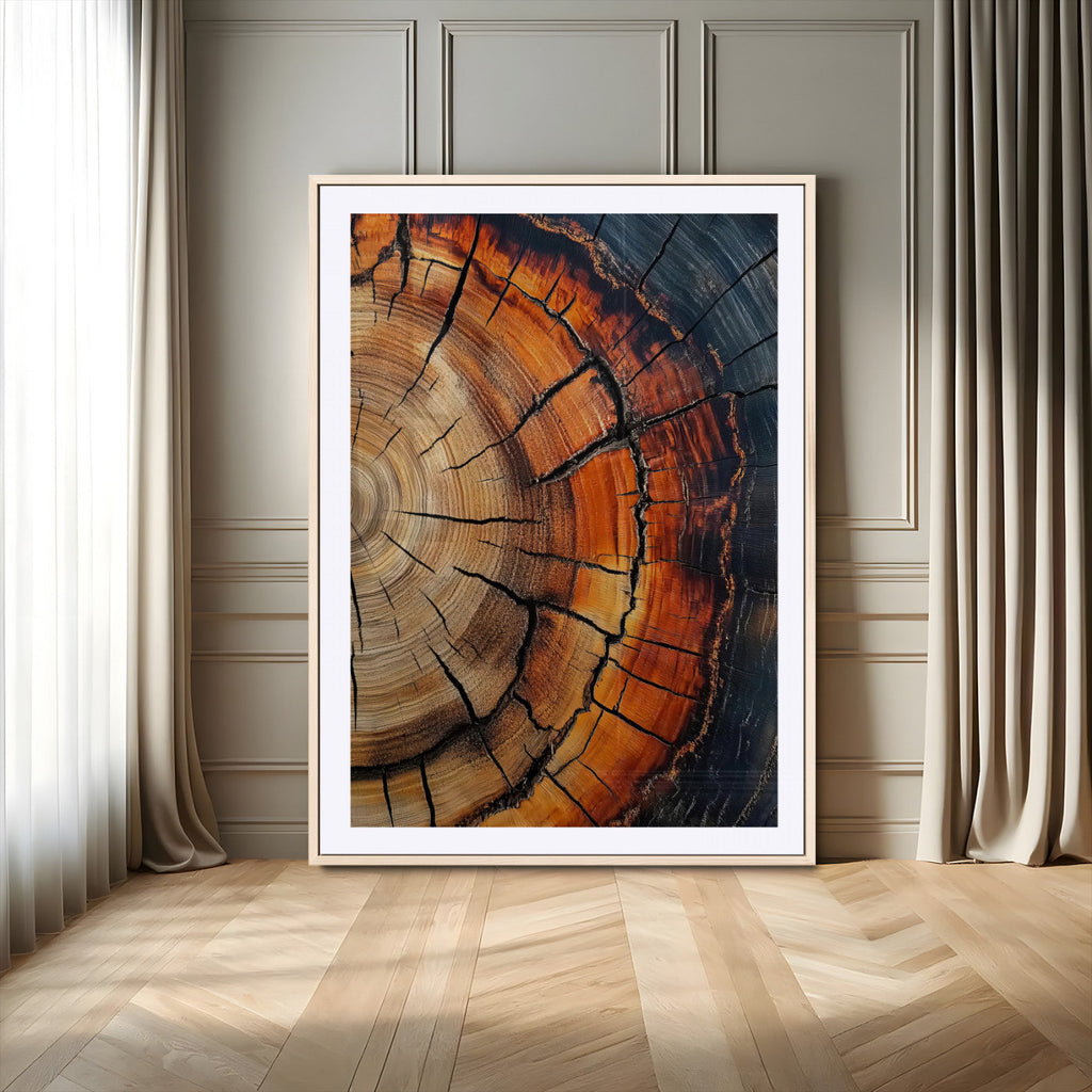Rustic Wood Wall Art Canvas Print, Framed Tree Rings Nature Art, Earthy Tones Modern Rustic Decor