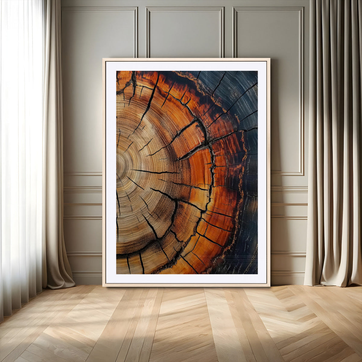Rustic Wood Wall Art Canvas Print, Framed Tree Rings Nature Art, Earthy Tones Modern Rustic Decor