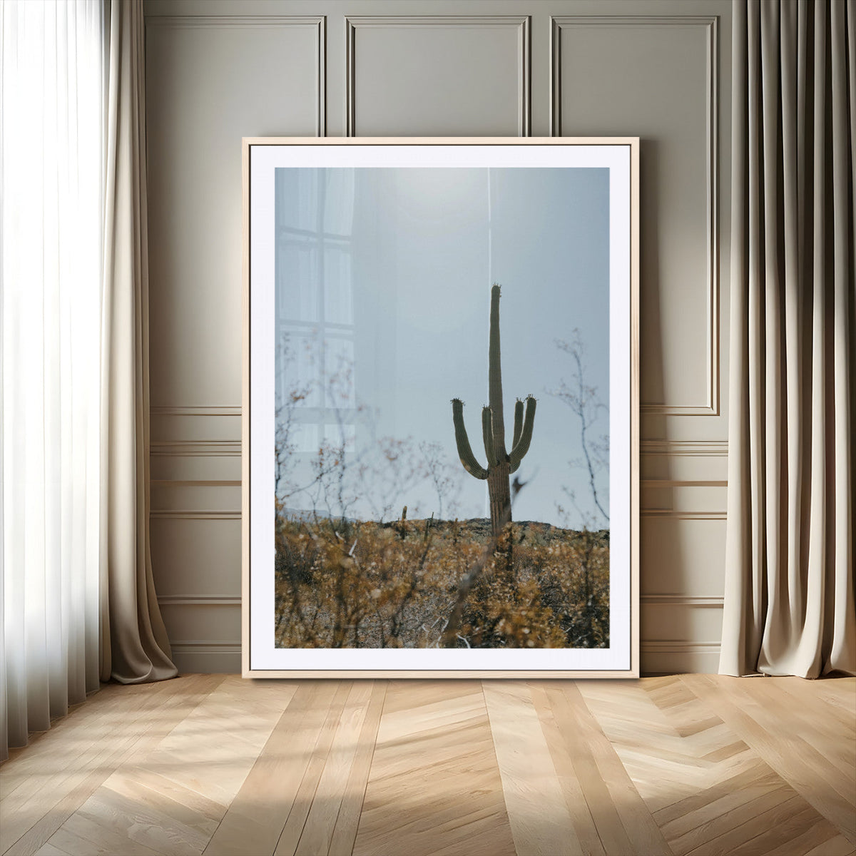 Saguaro Cactus Wall Art Canvas Print, Framed Desert Landscape Art, Southwestern Boho Decor