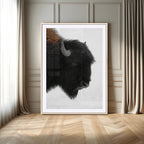 Western Rustic Wall Art Canvas Print, Framed Black and White Buffalo Photography, Wildlife Country Decor