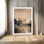 Sunset Wave Ocean Wall Art | Framed Palm Tree Canvas