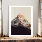 Golden Peak Mountain Wall Art Canvas Print, Minimal Alpine Landscape