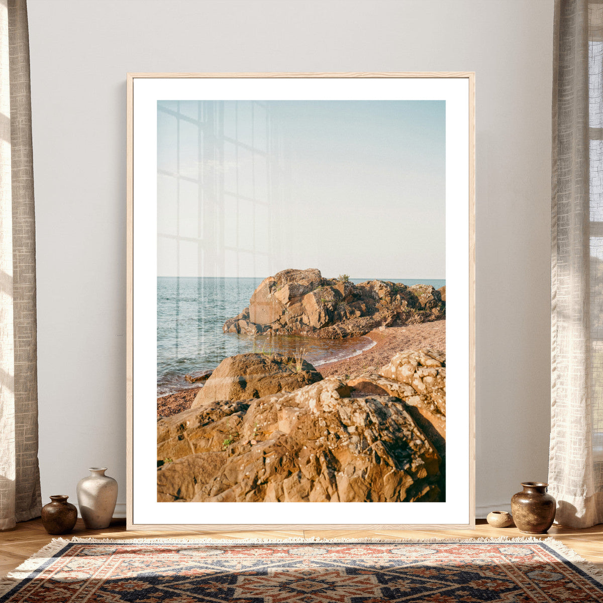 Rocky Coastline Wall Art Canvas Print, Minimal Coastal Landscape