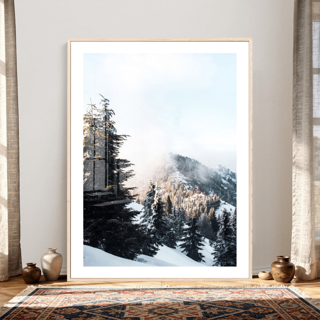 Snowy Mountain Forest Wall Art Canvas Print, Winter Pine Landscape