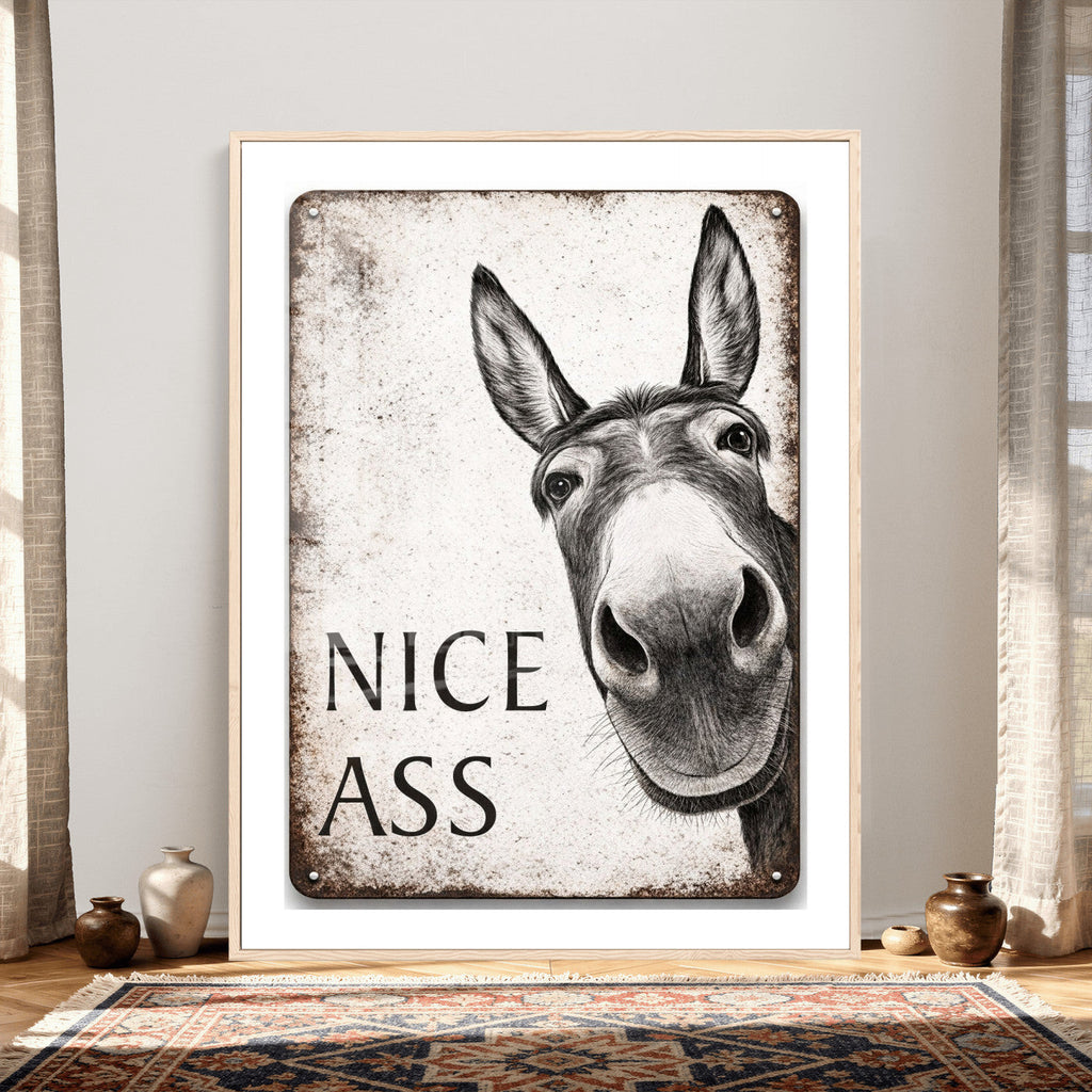 Funny Donkey Bathroom Wall Art Canvas Print, Nice Ass Farm Animal Sign