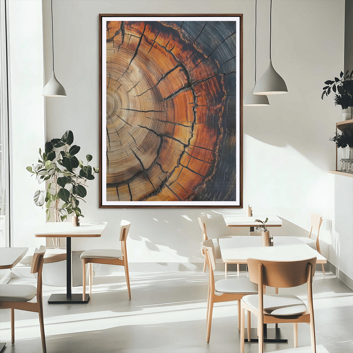 Rustic Wood Wall Art Canvas Print, Framed Tree Rings Nature Art, Earthy Tones Modern Rustic Decor