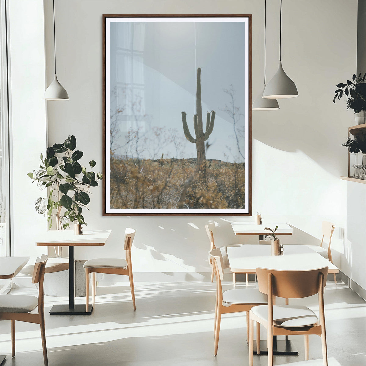 Saguaro Cactus Wall Art Canvas Print, Framed Desert Landscape Art, Southwestern Boho Decor