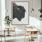 Western Rustic Wall Art Canvas Print, Framed Black and White Buffalo Photography, Wildlife Country Decor