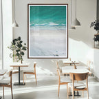 Turquoise Ocean Wall Art Canvas Print, Framed White Sand Shore Art, Gentle Waves Coastal Decor