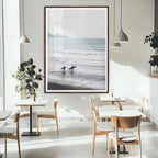 Surfer Silhouettes Wall Art Canvas Print, Framed Minimalist Ocean Art, Soft Horizon Coastal Decor