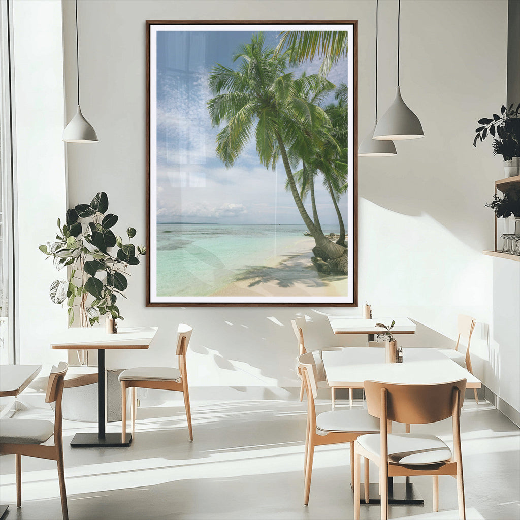 Tropical Beach Palm Trees Canvas Print, Framed Island Coastal Wall Art Ocean Horizon