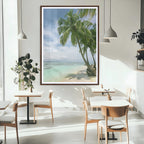 Tropical Beach Palm Trees Canvas Print, Framed Island Coastal Wall Art Ocean Horizon