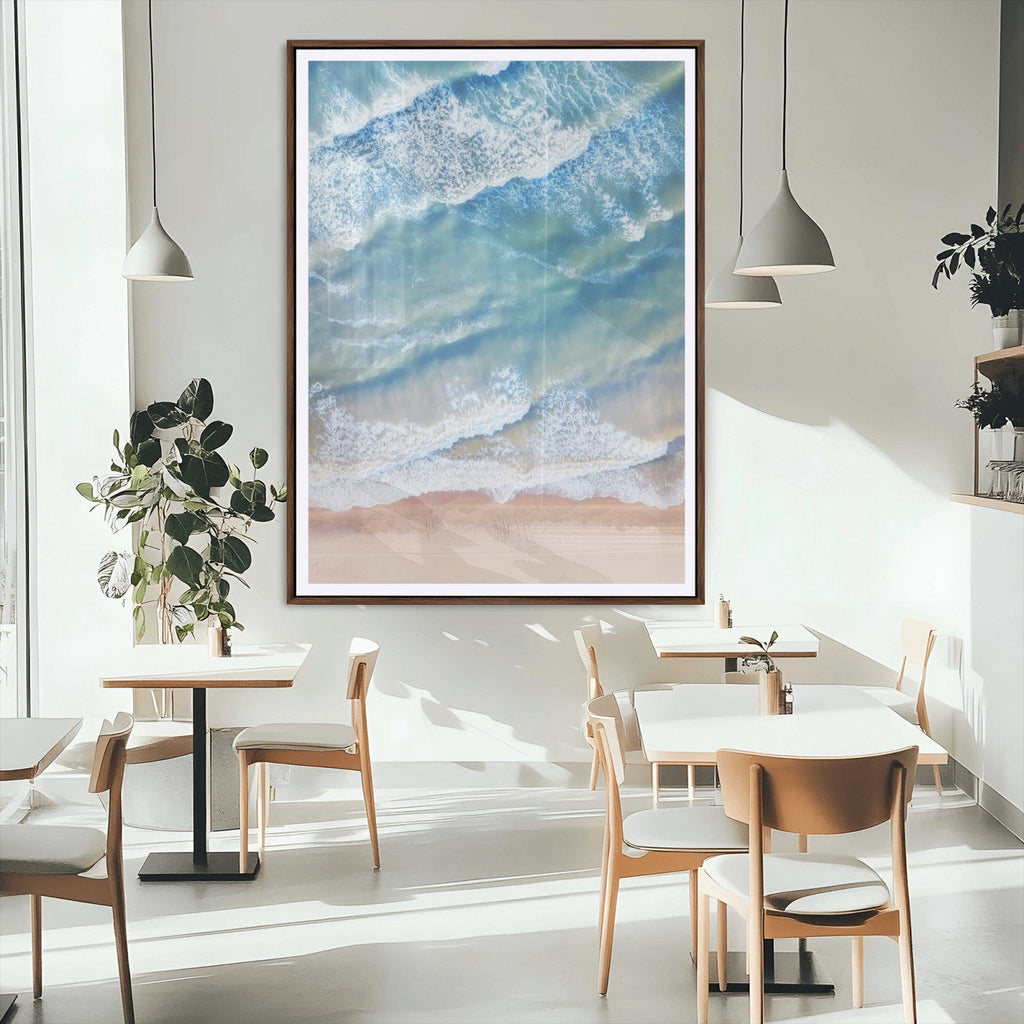 Aerial Ocean Waves Wall Art | Framed Tranquil Beach Canvas