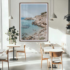 Clear Blue Water Beach Wall Art | Framed Rocky Cove Canvas