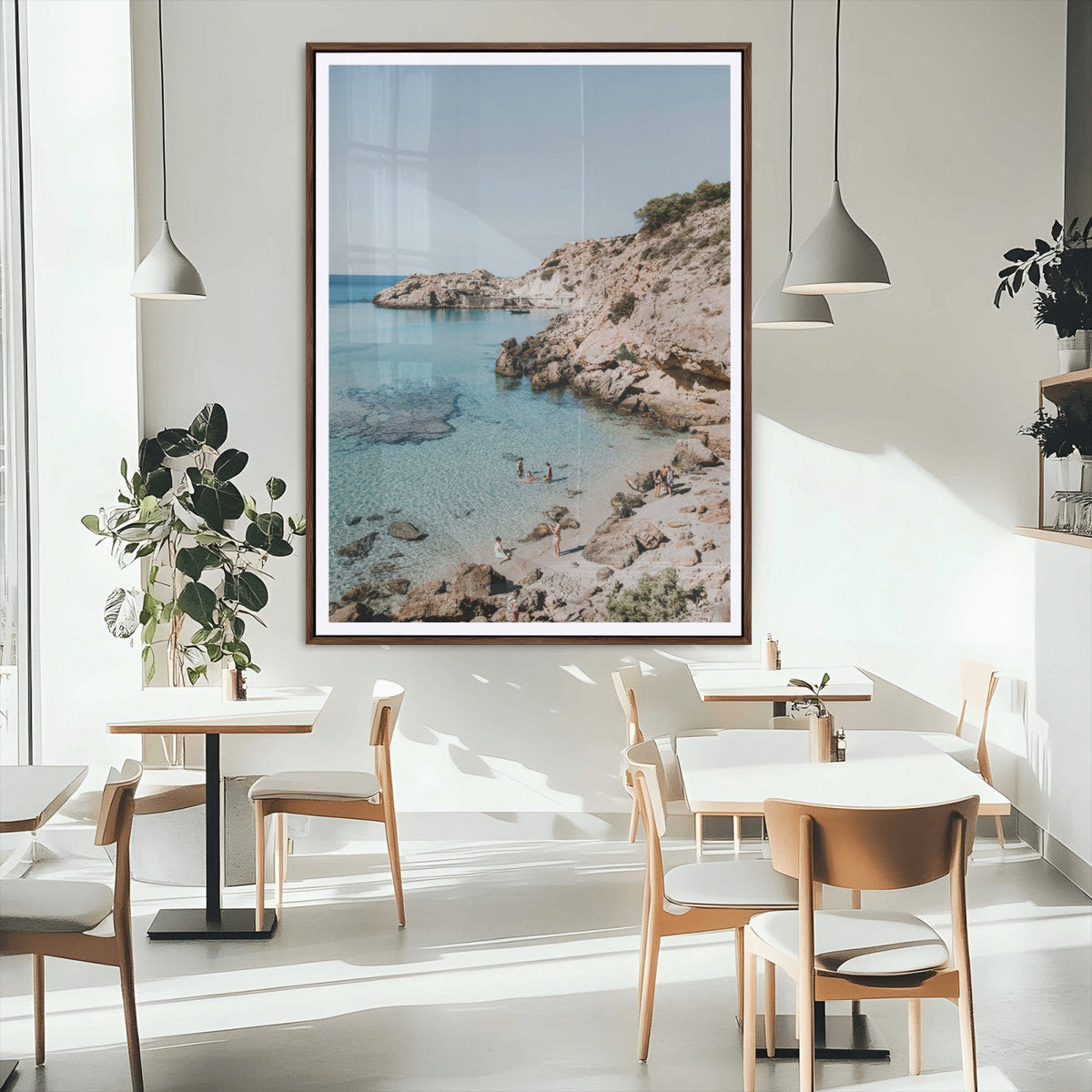 Clear Blue Water Beach Wall Art | Framed Rocky Cove Canvas
