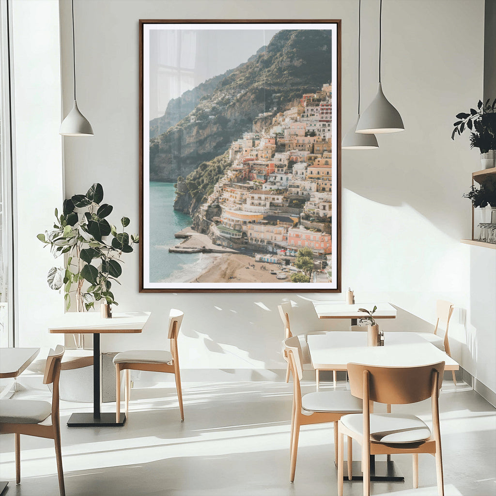 Mediterranean Coastal Cliffside Town Wall Art | Vibrant Seaside Canvas Print