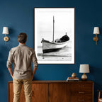 Minimal Boat Wall Art Canvas Print | Black and White Coastal Photography