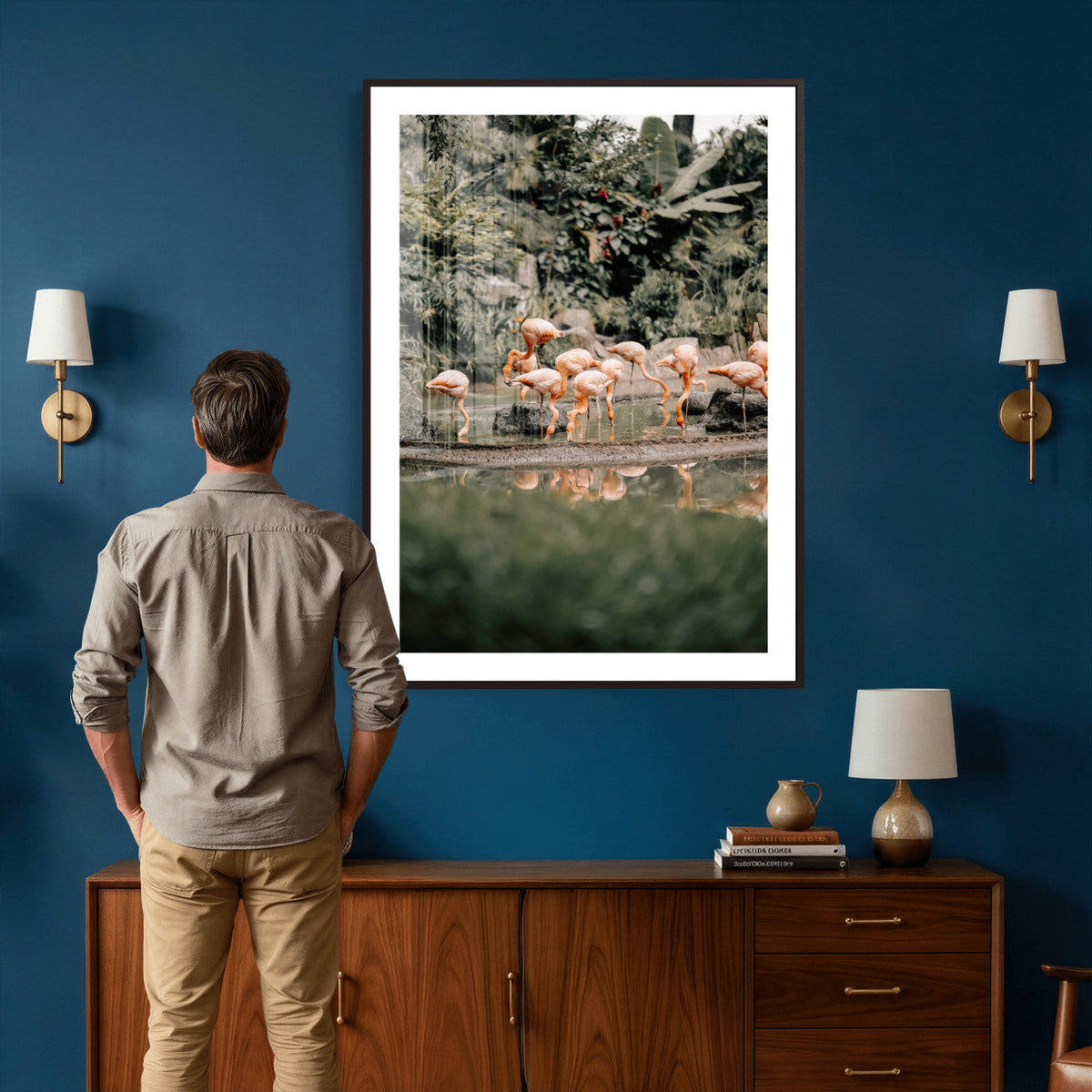 Flamingo Wall Art Canvas Print, Tropical Wildlife Scene