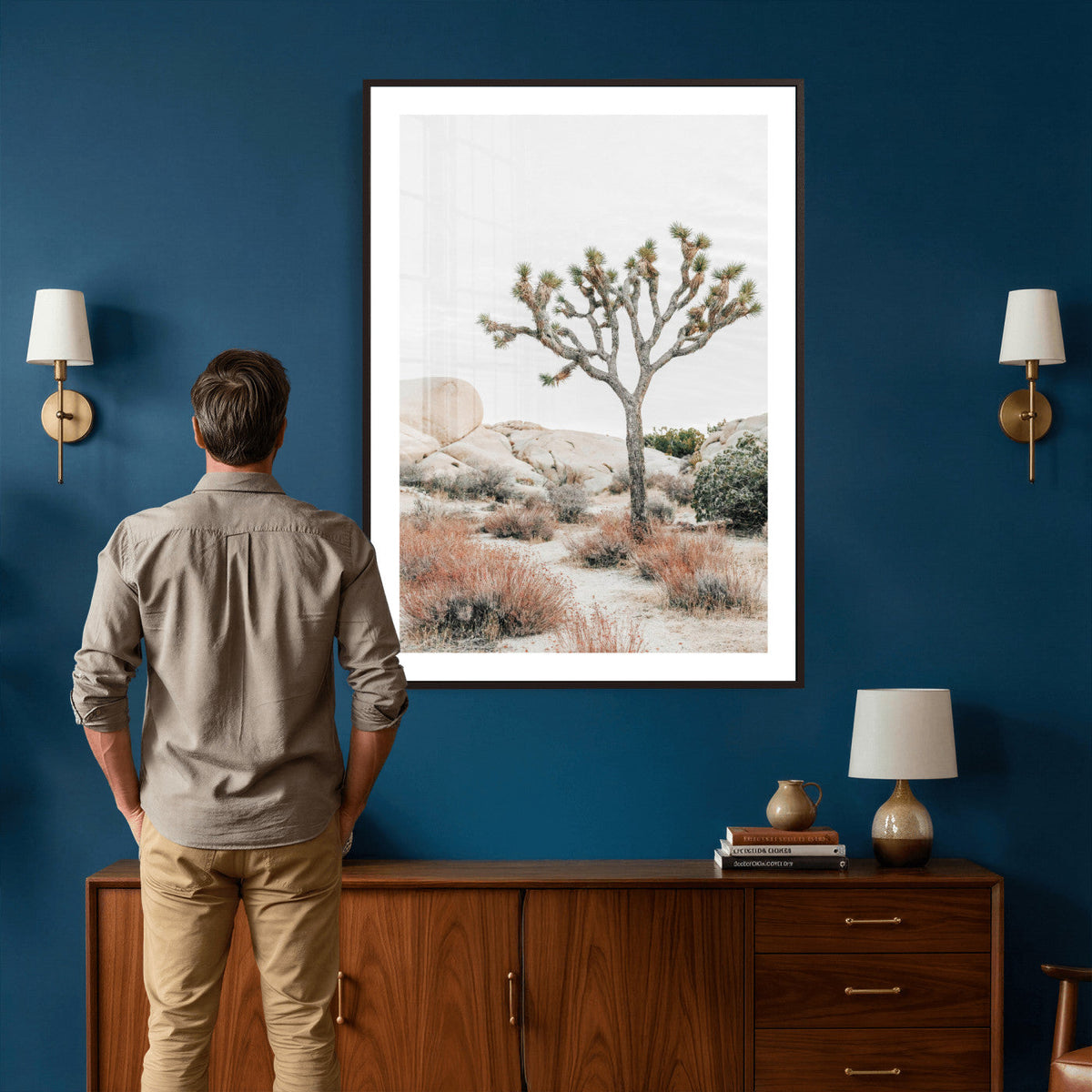 Joshua Tree Desert Wall Art Canvas Print, Minimal Southwest Landscape